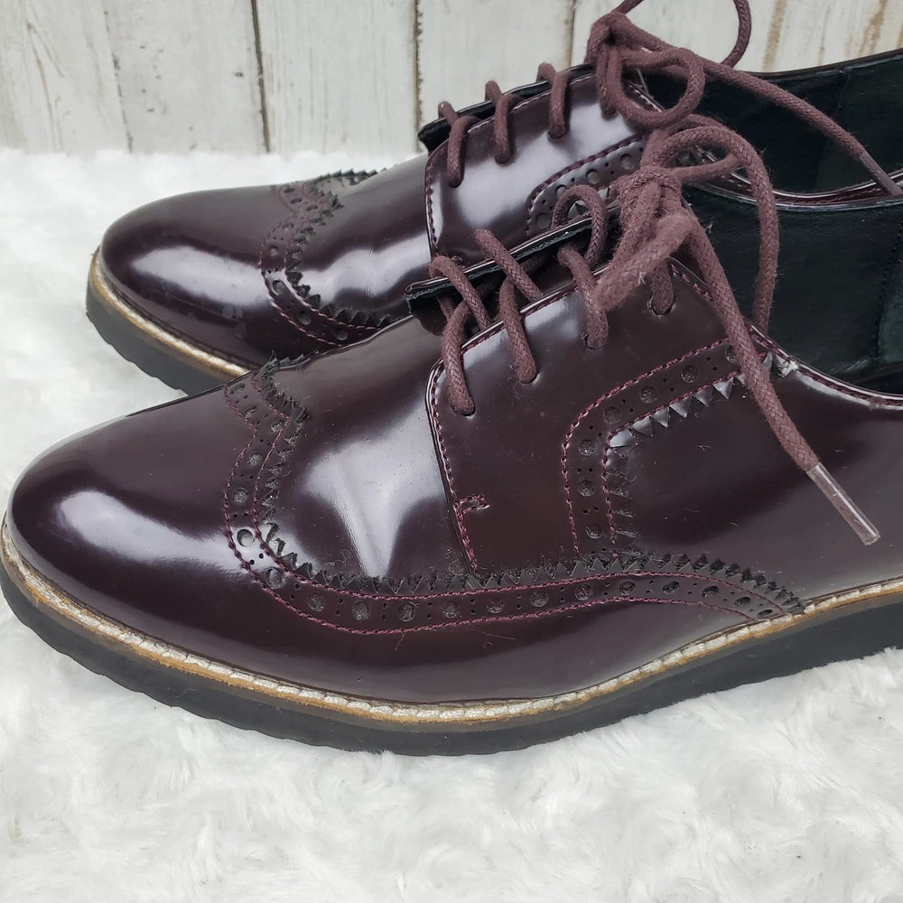 Steven by Steve Madden Wingtip Patent Oxford Shoes Maroon Size 8 - Picture 6 of 9
